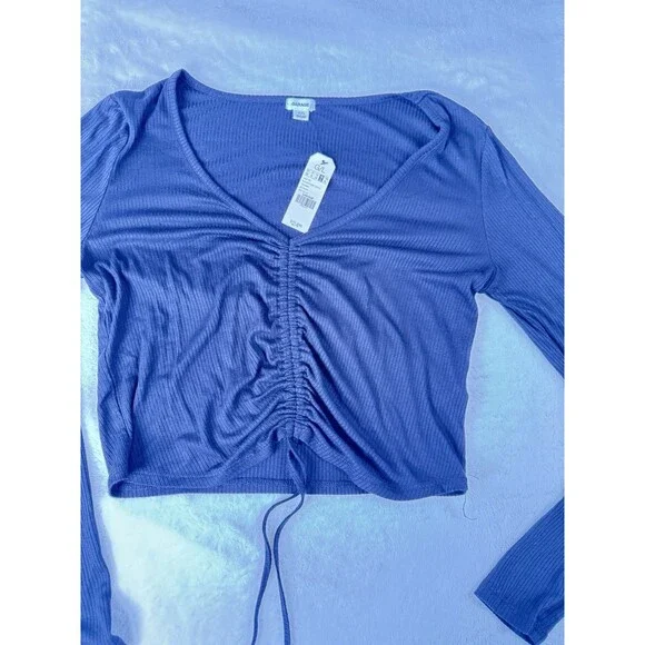 Garage Womens,black ruched front tie cropped long sleeve top Size L - Picture 1 of 8